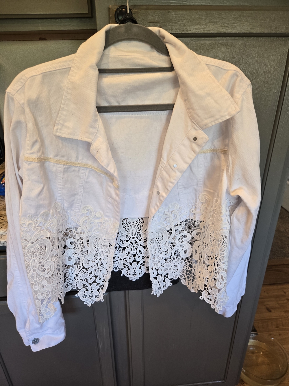 Lace-Trim White Denim Jacket